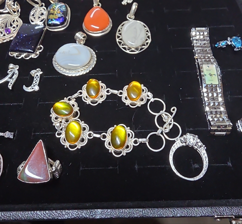 Vintage Sterling Silver 925 Multistone Pendant, Necklace,Rings, Earrings ECT - Picture 4 of 5
